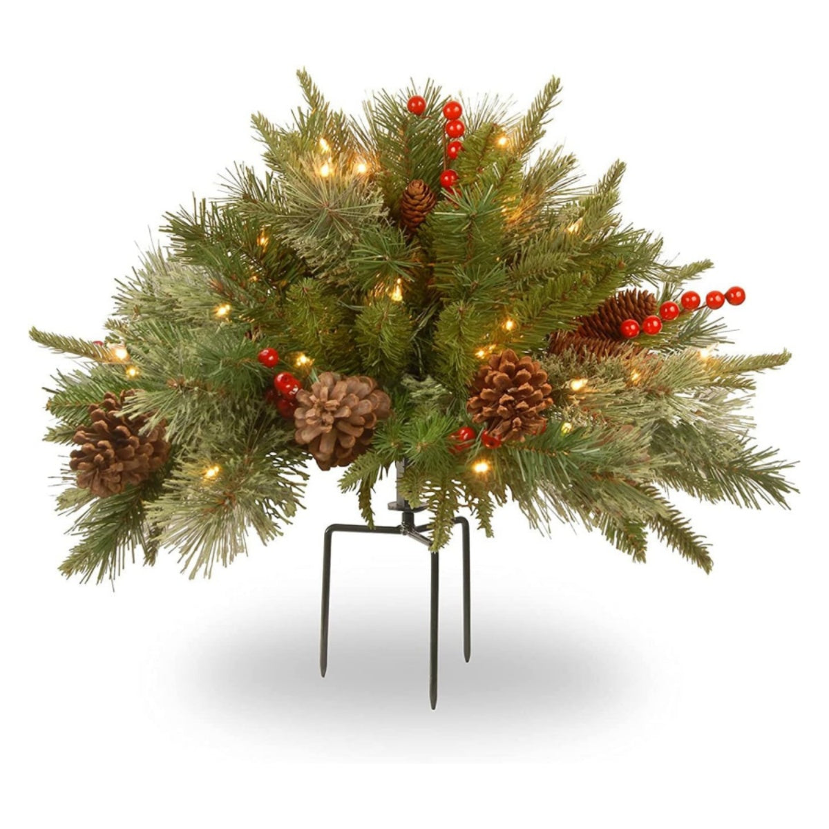 Weihnachtliche Urnen-Deko mit LED-Lichtern | Realistische Tannenzweige & Beeren | Innen- und Außenbereich