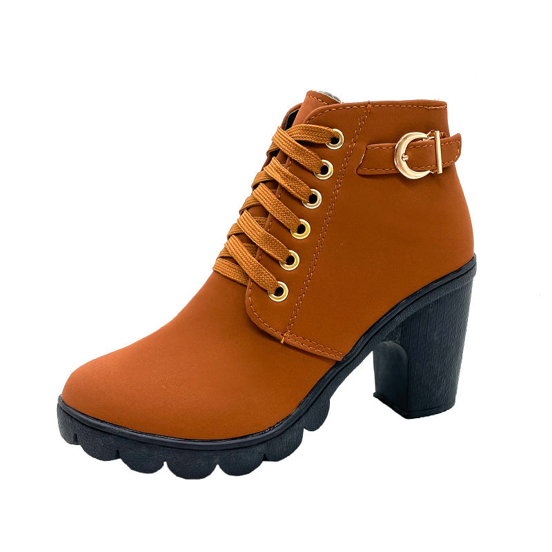 Damen Stiefeletten mit Blockabsatz | Warm Gefüttert | Rutschfeste Sohle | Goldene Details