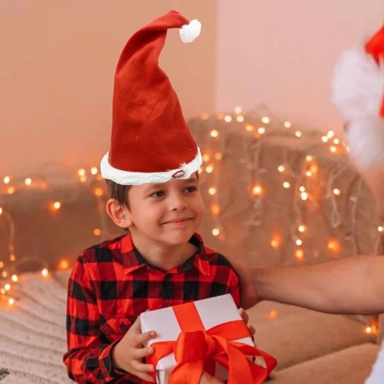 Weihnachten Santa Hut | Singend & Tanzend | Elektrisch | Plüsch Rot | Lustige Geschenkidee & Party-Accessoire