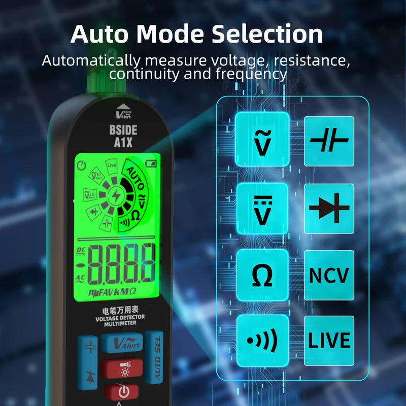 Digital Multimeter BSIDE A1X | Smart Spannungsprüfer | Wiederaufladbar | LCD mit Farbhintergrund