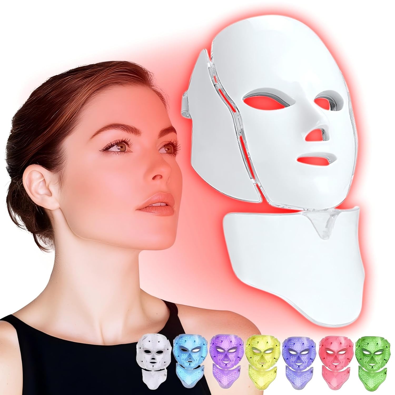 LED Lichttherapie Maske | Kabellos mit Fernbedienung | Anti-Aging & Akne Behandlung