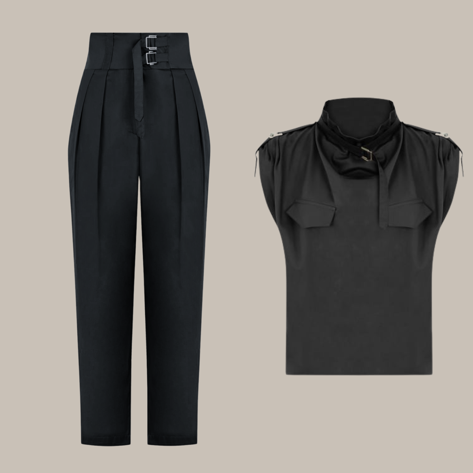 Damen Zweiteiler mit Rollkragen & Gürtel | High-Waist Hose | Eleganter Look