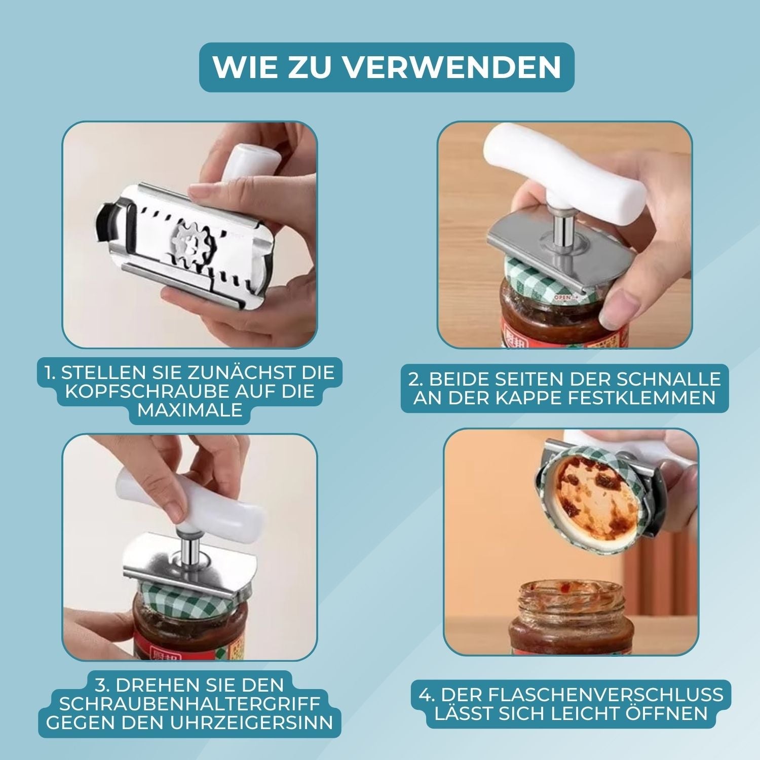 Öffnen Sie mühelos Gläser und Flaschen!