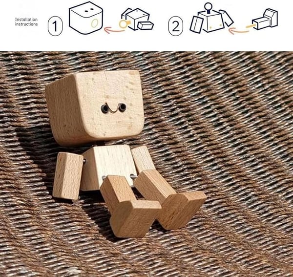 Holzfigur | Handgefertigtes Wackel-Dekoobjekt | 12 magnetische Gesichtsausdrücke | Auto & Schreibtisch