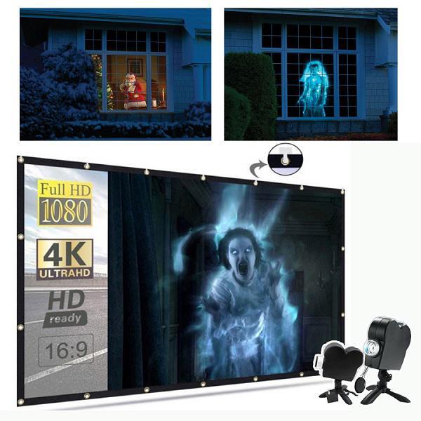Halloween Projektor mit Leinwand & Stativ | Holografische 3D-Videos | LED wetterfest | Für Halloween & Weihnachten