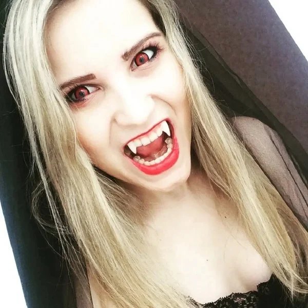 Halloween Vampirzähne mit automatischem Einzug | Realistische Eckzähne | Wiederverwendbare Cosplay-Prothese