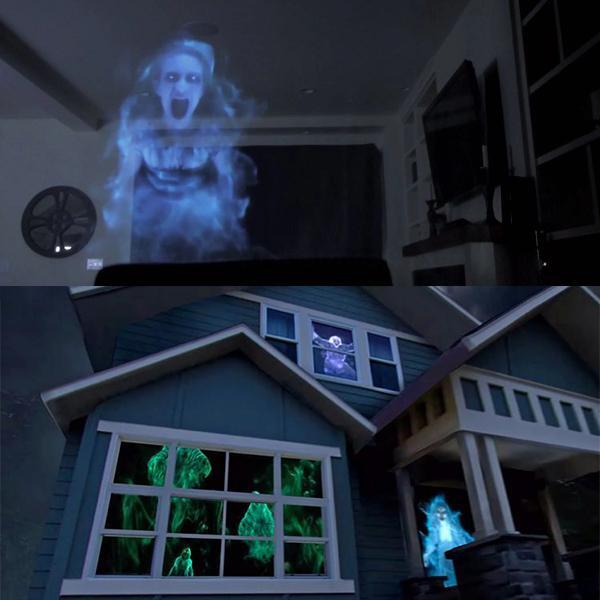 Halloween Projektor mit Leinwand & Stativ | Holografische 3D-Videos | LED wetterfest | Für Halloween & Weihnachten