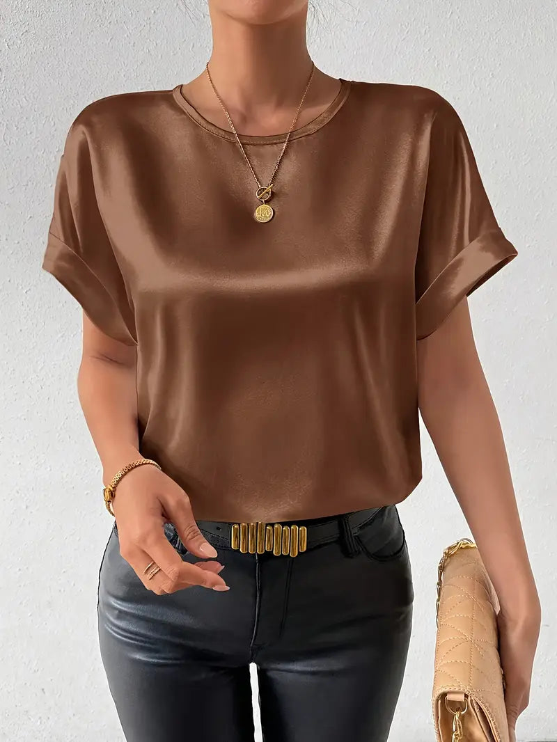 Caroline - Satin-T-Shirt mit umgeschlagenen Ärmeln für Damen