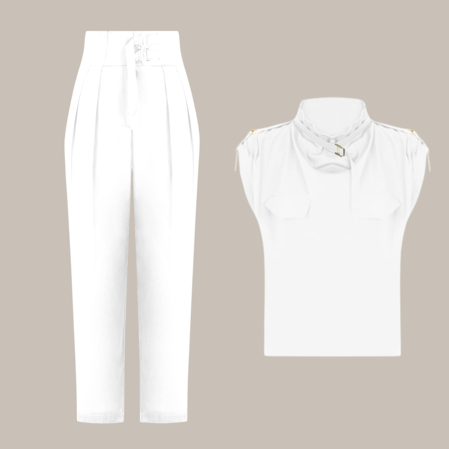 Damen Zweiteiler mit Rollkragen & Gürtel | High-Waist Hose | Eleganter Look