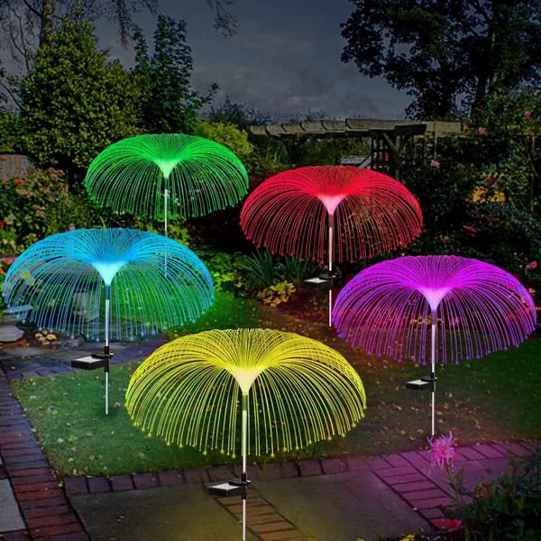 Solar Gartenleuchte | Quallen-Design mit Glasfasern | Warmweiß & 7-Farbig | Wasserdicht