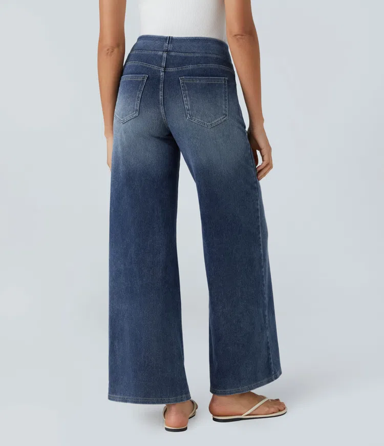 Damen Jeans mit hohem Bund | Super Stretch Stoff | Weites Bein | Bequeme Passform | Zeitloser Stil