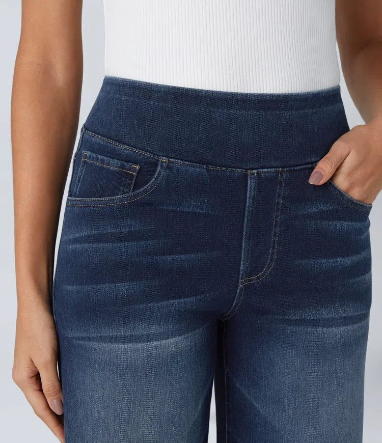 Damen Jeans mit hohem Bund | Super Stretch Stoff | Weites Bein | Bequeme Passform | Zeitloser Stil