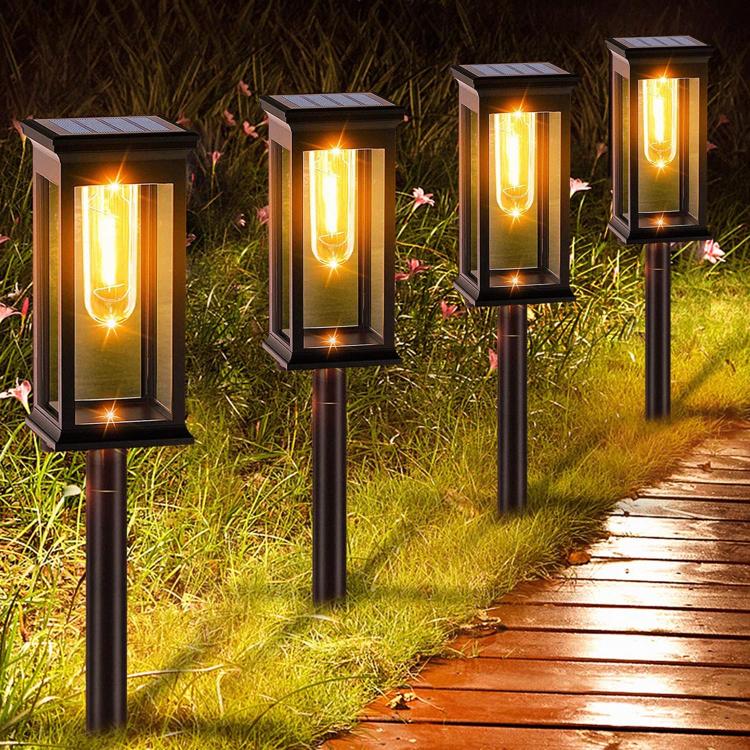 1+1 Gratis | Solar Gartenleuchten im Retro Design | Automatisch & Wasserdicht IP65 | 12h Beleuchtung | 2er-Set
