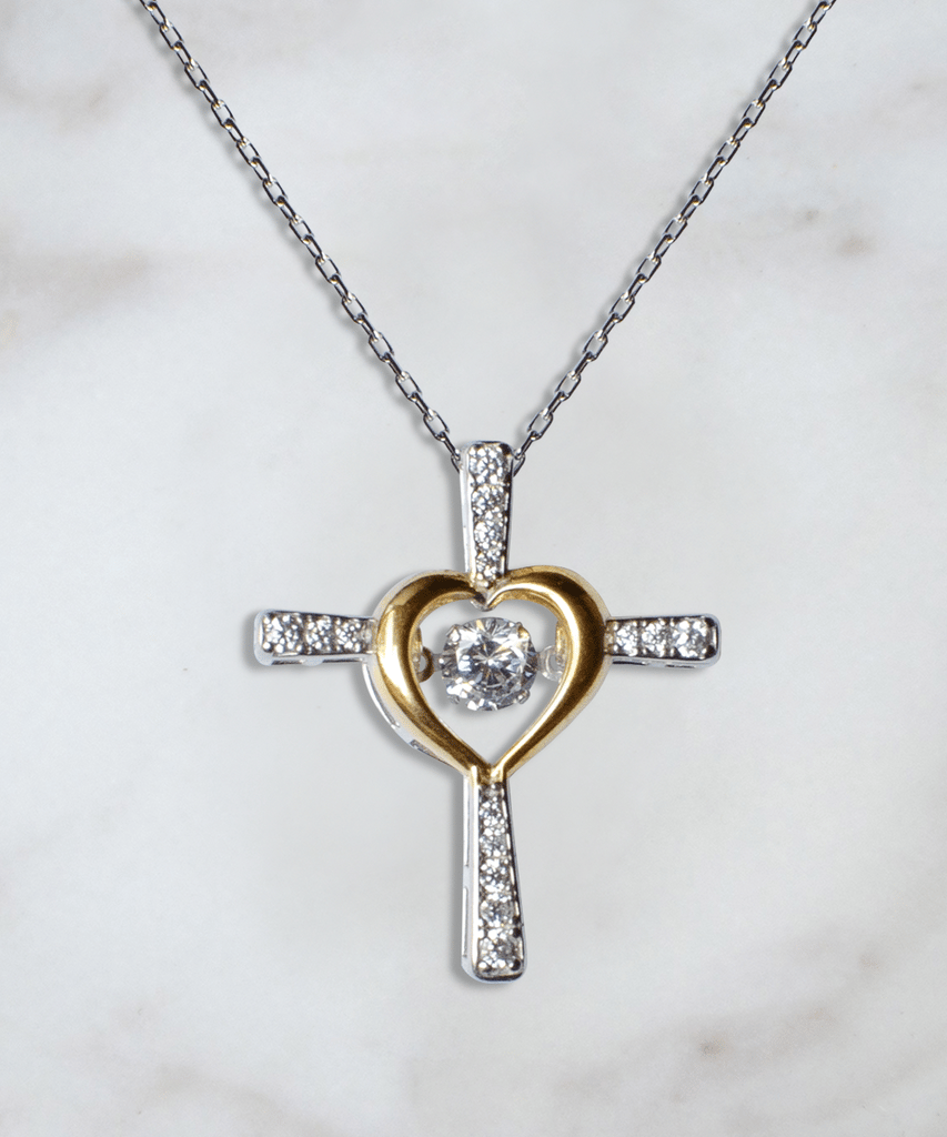 Halskette mit Botschaftskarte | Geschenk für Tochter | Kreuz mit Zirkonia & Geschenkbox