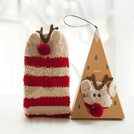 Weihnachts-Socken im Geschenkbox-Design | Flauschige Haus- & Kuschelsocken | Universalgröße
