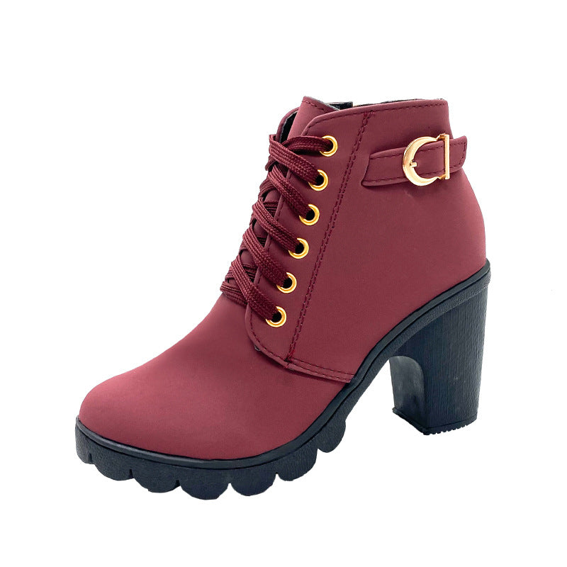 Damen Stiefeletten mit Blockabsatz | Warm Gefüttert | Rutschfeste Sohle | Goldene Details