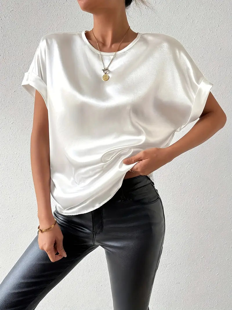 Caroline - Satin-T-Shirt mit umgeschlagenen Ärmeln für Damen