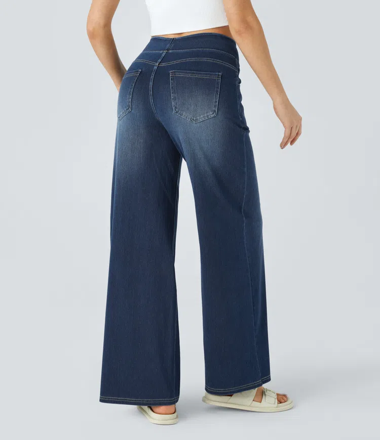 Damen Jeans mit hohem Bund | Super Stretch Stoff | Weites Bein | Bequeme Passform | Zeitloser Stil