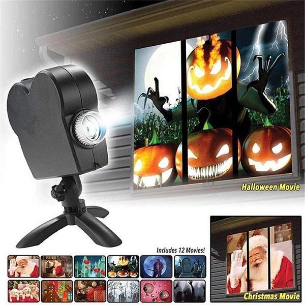 Halloween Projektor mit Leinwand & Stativ | Holografische 3D-Videos | LED wetterfest | Für Halloween & Weihnachten