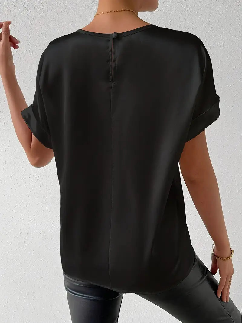Caroline - Satin-T-Shirt mit umgeschlagenen Ärmeln für Damen