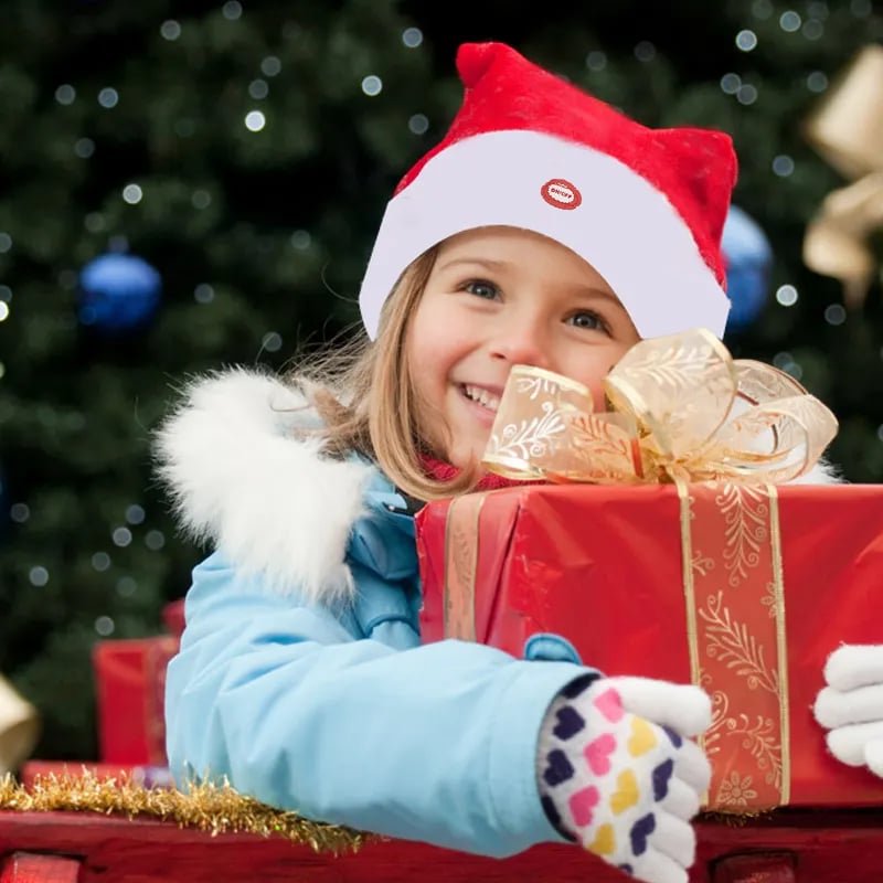 Weihnachten Santa Hut | Singend & Tanzend | Elektrisch | Plüsch Rot | Lustige Geschenkidee & Party-Accessoire
