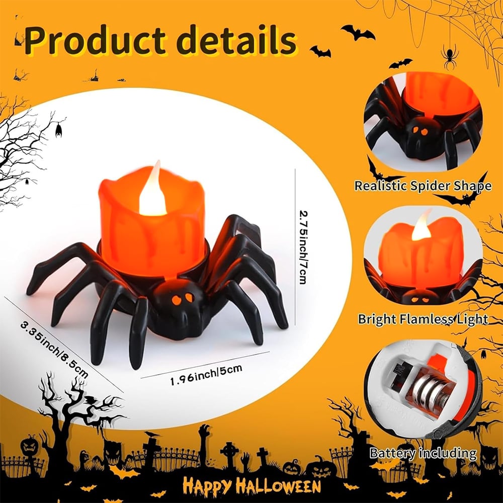 Halloween LED Kürbislampe mit Spinne | Warmweißes Licht | Batteriebetrieben & Sicher | Deko für Innen & Außen