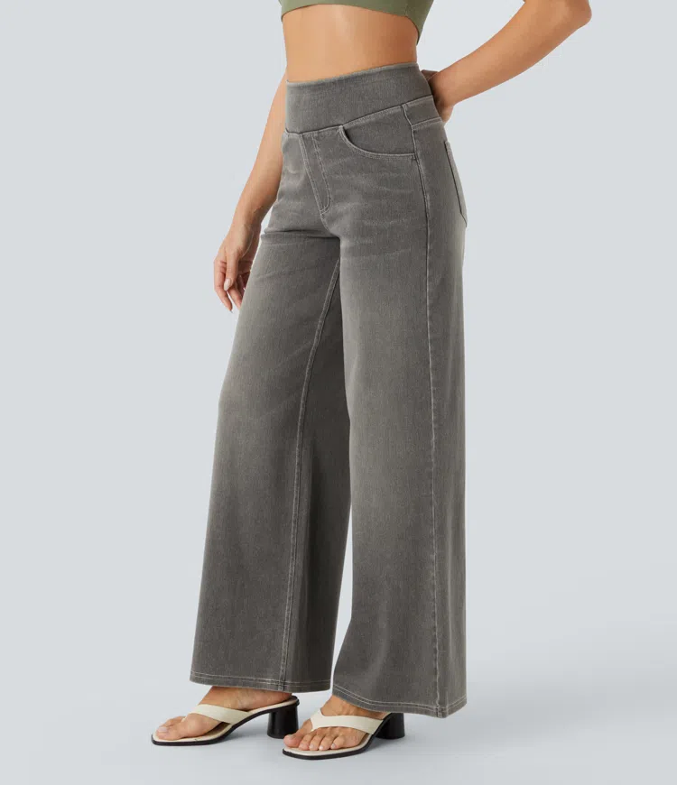 Damen Jeans mit hohem Bund | Super Stretch Stoff | Weites Bein | Bequeme Passform | Zeitloser Stil