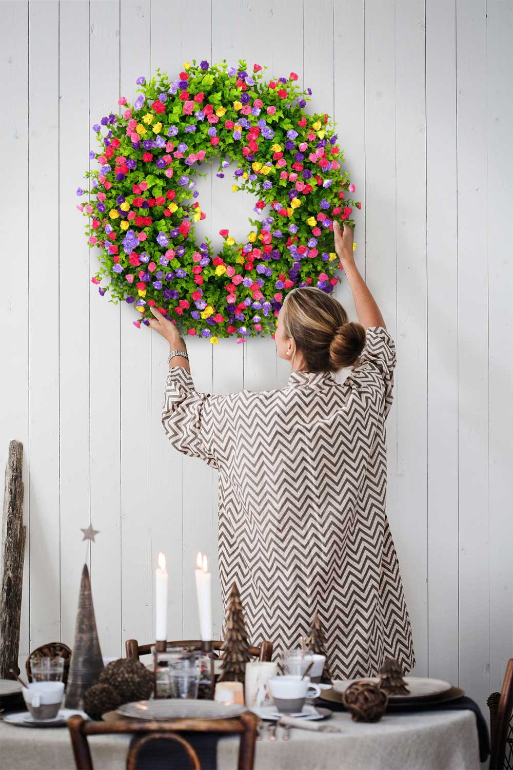 Türkranz | Handgefertigter Frühlings- & Sommerkranz | Bunte Kunstblumen & Eukalyptus