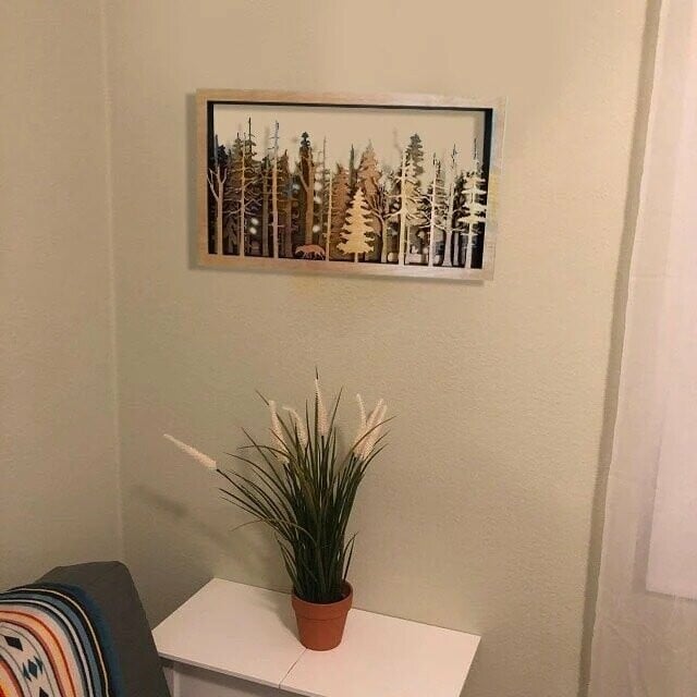 Wanddeko Waldszene mit Fuchs | 7-lagige Lasercut Holzkunst | Baltische Birke