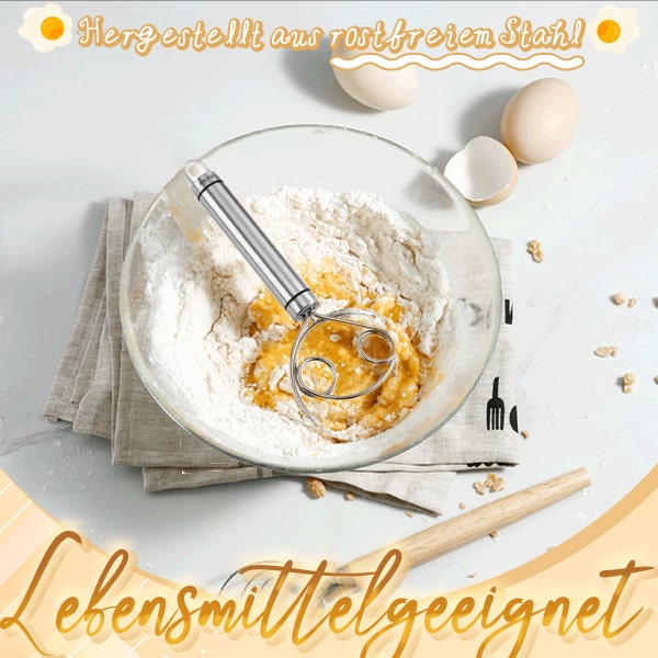 Edelstahl-Teigrührer | Ergonomischer Griff | Für Brot-, Pizza- & Kuchenteig