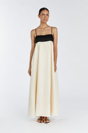 Damen Maxikleid | Viereckiger Ausschnitt | Leichtes Leinen mit Futter