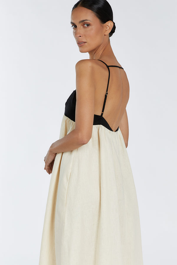 Damen Maxikleid | Viereckiger Ausschnitt | Leichtes Leinen mit Futter