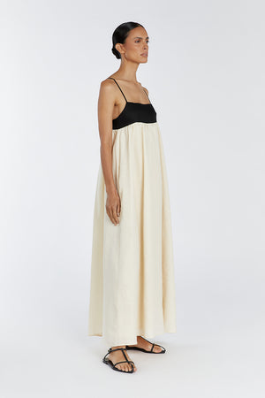Damen Maxikleid | Viereckiger Ausschnitt | Leichtes Leinen mit Futter