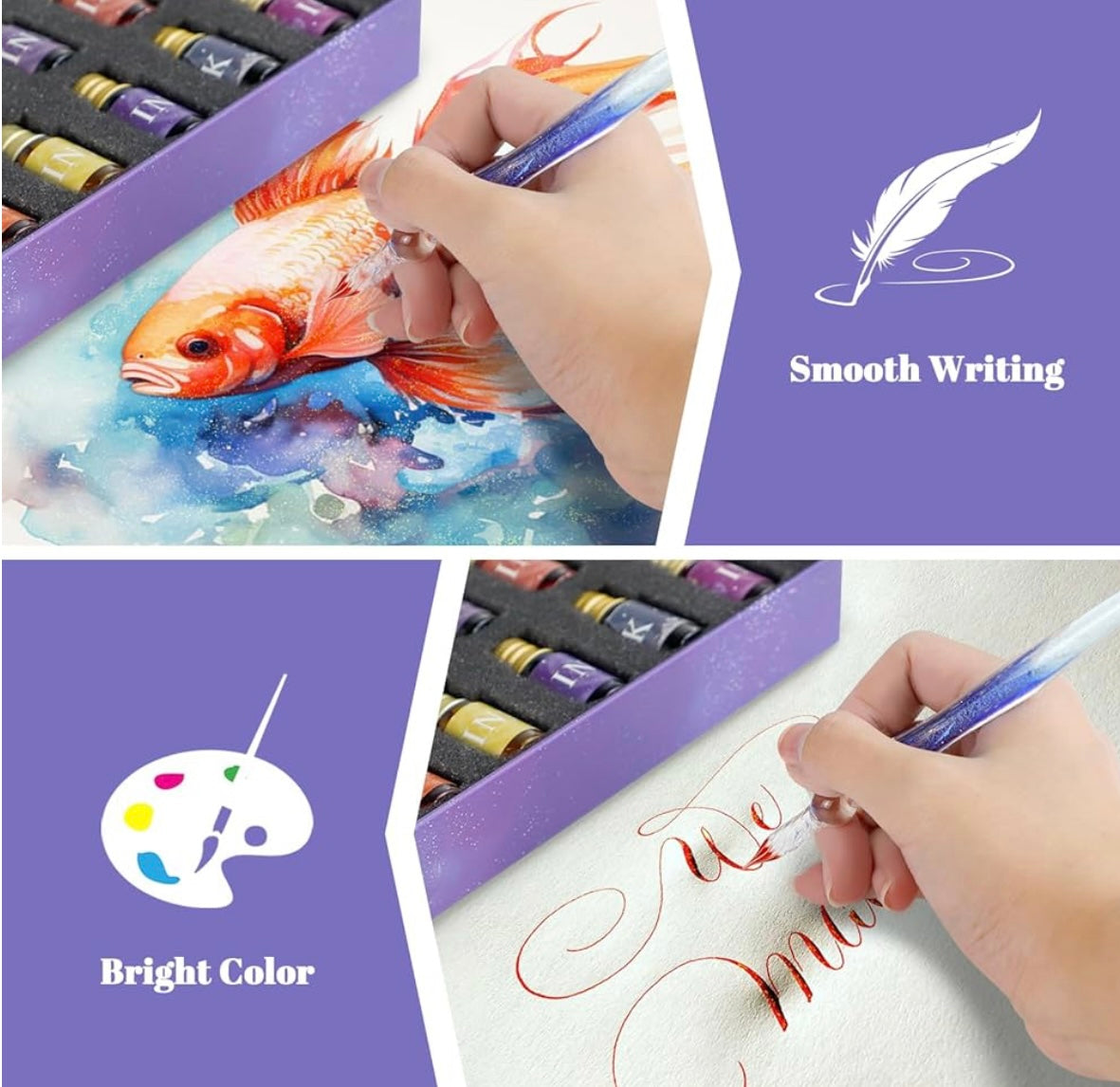 Crystaldip Glasmagie Stift | Handgefertigter Glasstift | Mit 12 Farboptionen | Künstlerisches Schreibset