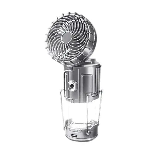 LED-Campinglaterne mit Ventilator | 6-in-1 Lampe, Taschenlampe & Powerbank | Solar & Akku, tragbar, IP44 wasserabweisend
