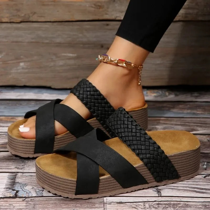 Damen Plateausandalen | Weiches Kissengefühl | Rutschfeste Sohle & Verstellbare Riemen