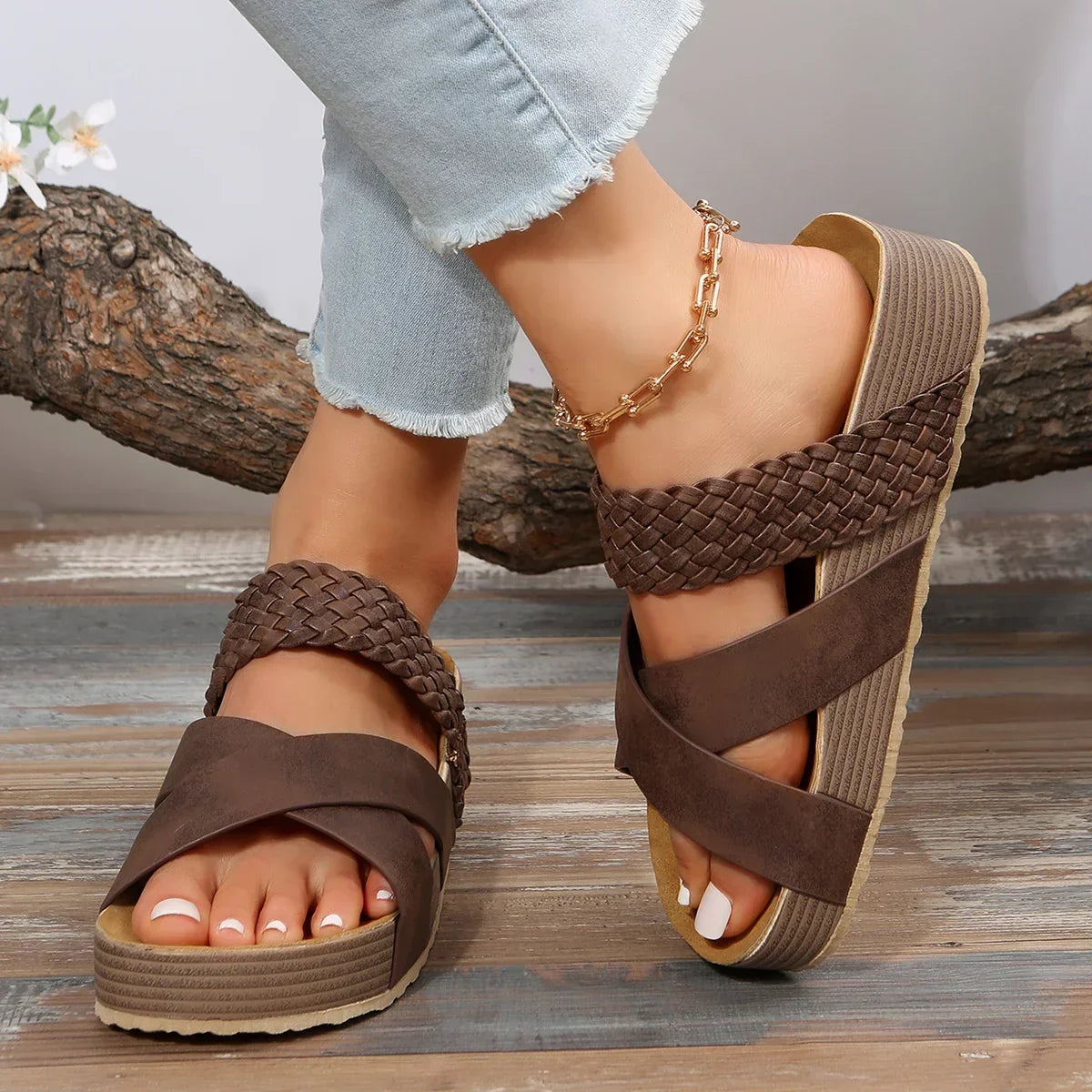Damen Plateausandalen | Weiches Kissengefühl | Rutschfeste Sohle & Verstellbare Riemen