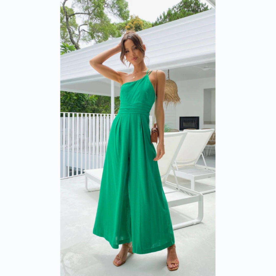 Damen One Shoulder Sommer Jumpsuit | Weit Bein