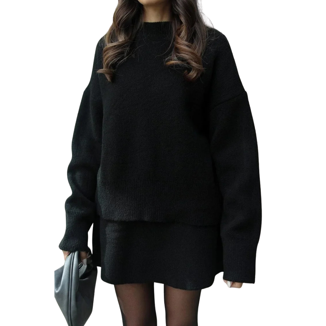 Damen Strick Zweiteiler | Überdimensional Pullover & Minirock | Herbst Outfit