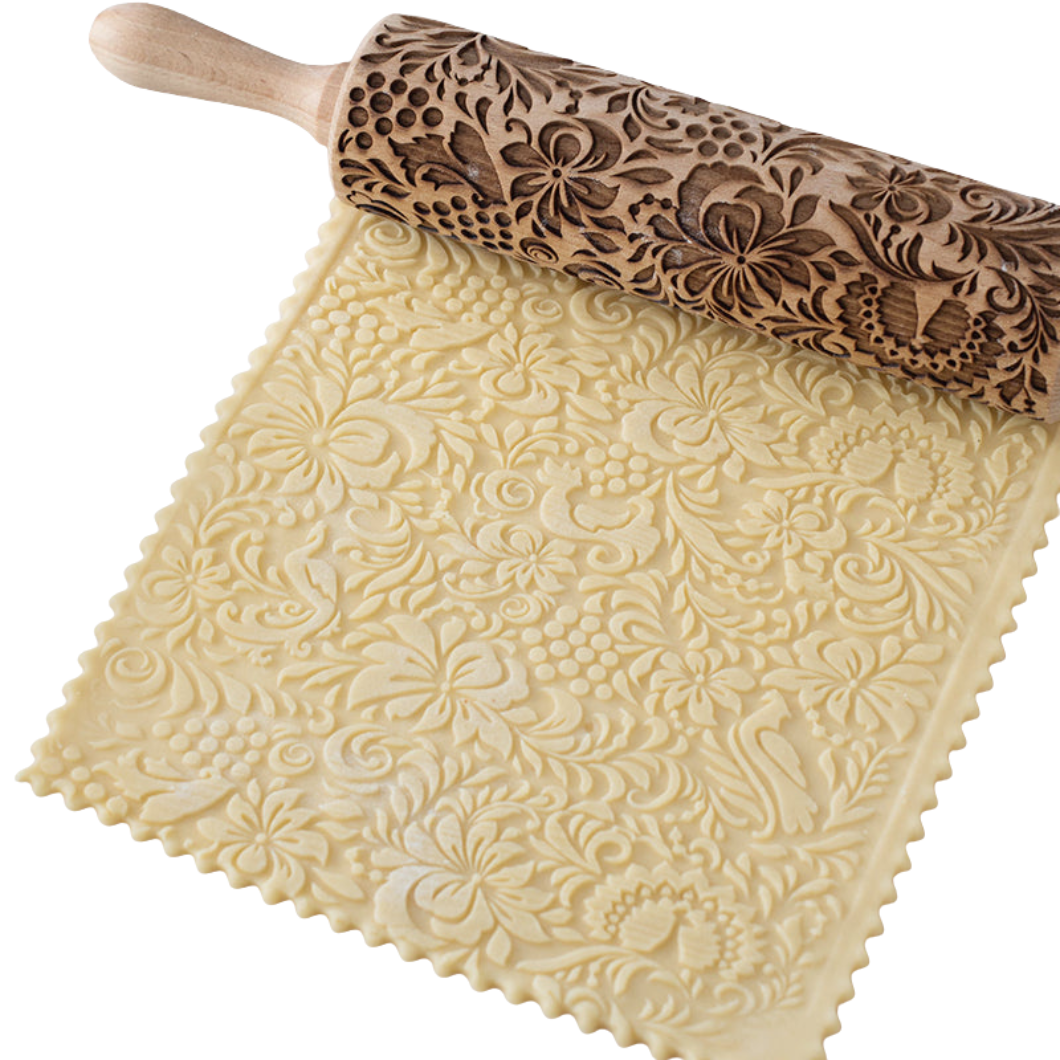 Geprägtes Nudelholz Weihnachtsroller | Handgefertigt aus Buchenholz | Weihnachtsmotive & Ausstechformen