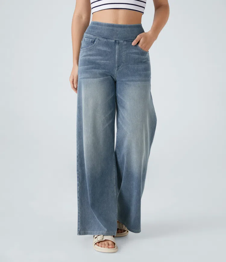 Damen Jeans mit hohem Bund | Super Stretch Stoff | Weites Bein | Bequeme Passform | Zeitloser Stil
