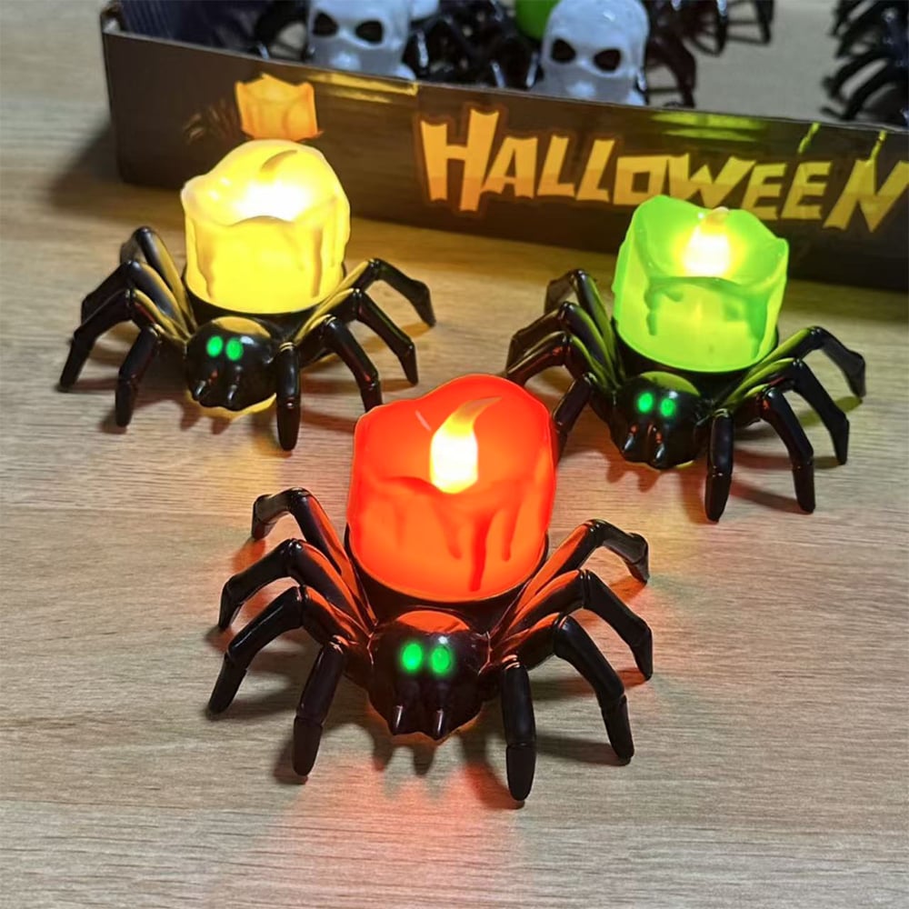 Halloween LED Kürbislampe mit Spinne | Warmweißes Licht | Batteriebetrieben & Sicher | Deko für Innen & Außen