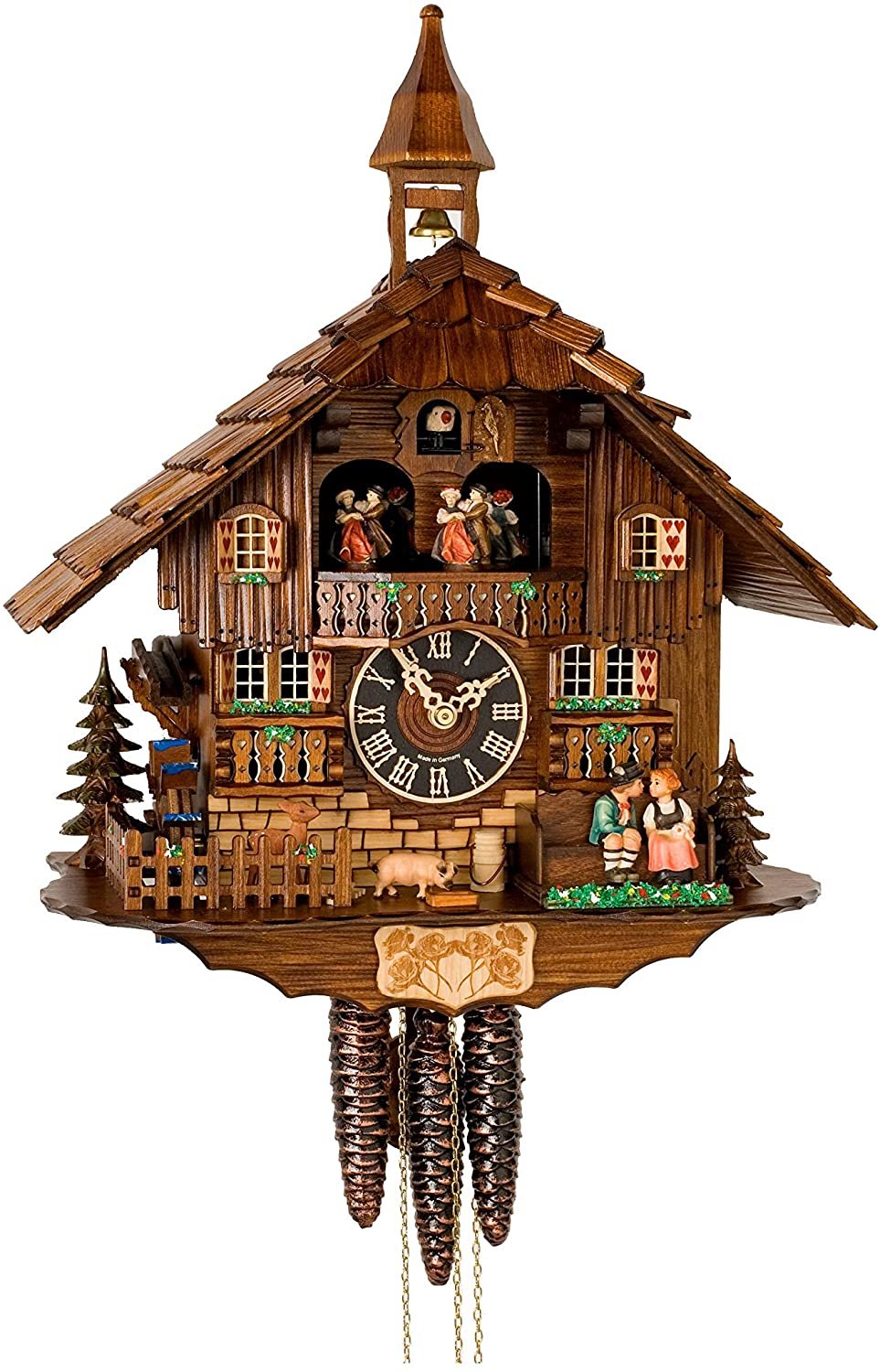 Traditionelle Kuckucksuhr | Handgefertigt aus Schwarzwald-Holz | Chalet-Design mit Musik & Figuren