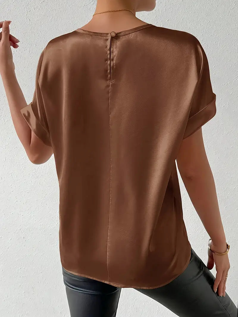 Caroline - Satin-T-Shirt mit umgeschlagenen Ärmeln für Damen