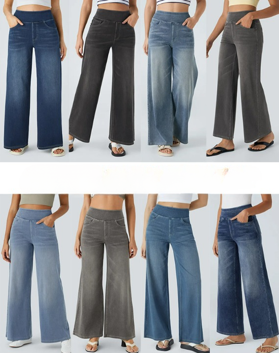 Damen Jeans mit hohem Bund | Super Stretch Stoff | Weites Bein | Bequeme Passform | Zeitloser Stil