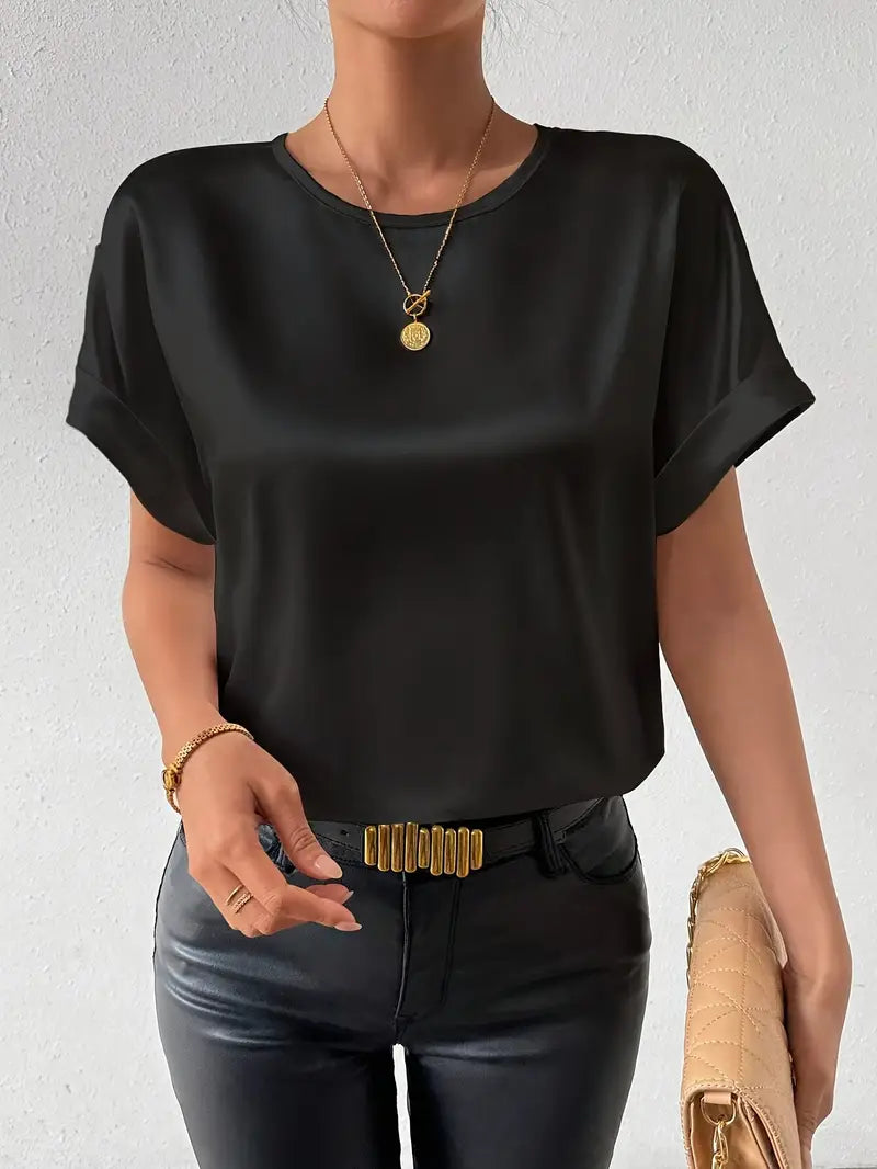 Caroline - Satin-T-Shirt mit umgeschlagenen Ärmeln für Damen
