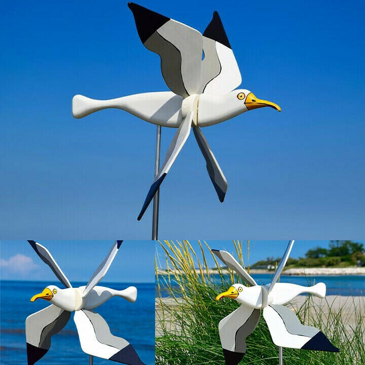 Handgefertigtes Windspiel Vogel-Windmühle | Gartendeko mit Edelstahl-Stab | Verschiedene Designs