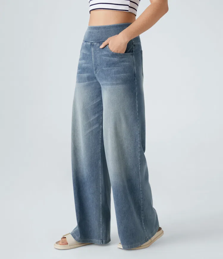 Damen Jeans mit hohem Bund | Super Stretch Stoff | Weites Bein | Bequeme Passform | Zeitloser Stil