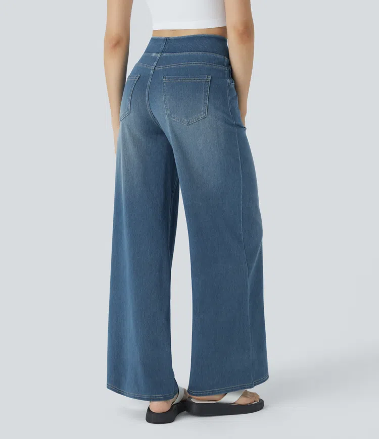 Damen Jeans mit hohem Bund | Super Stretch Stoff | Weites Bein | Bequeme Passform | Zeitloser Stil
