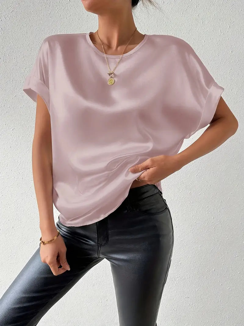 Caroline - Satin-T-Shirt mit umgeschlagenen Ärmeln für Damen